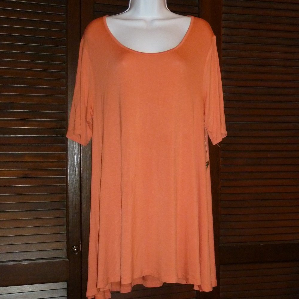 MULTIPLES Orange Short Sleeve Comfy Shift Dress, Scoop Neckline, Size L, NWT